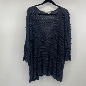 Alberto Makali Tunic Top Women L Black Laser Cut Openwork Faux Suede Oversized